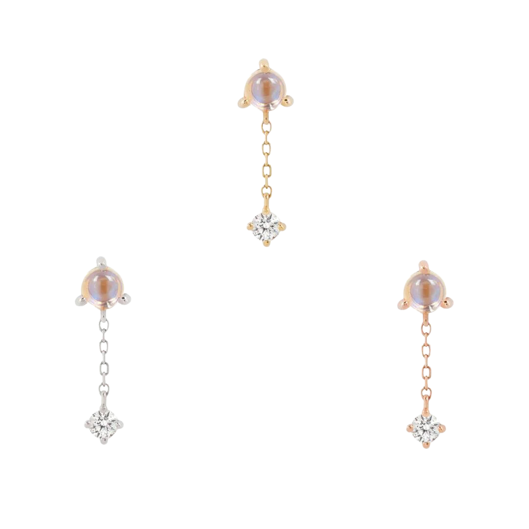 BIANCA - MOONSTONE + WHITE SAPPHIRE - THREADLESS END WITH DANGLE piercing-zone.com