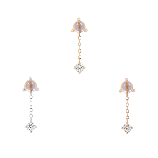 BIANCA - MOONSTONE + WHITE SAPPHIRE - THREADLESS END WITH DANGLE piercing-zone.com