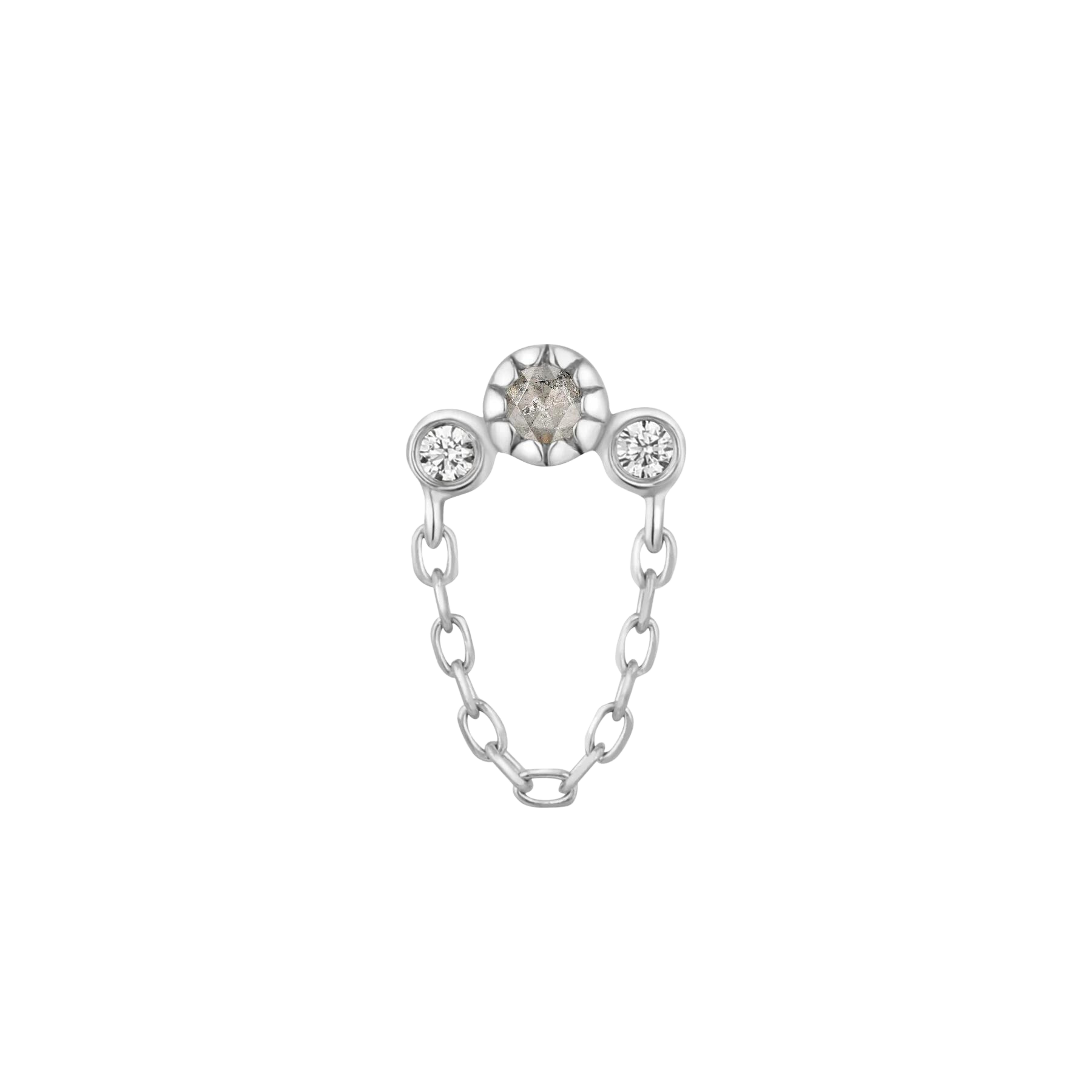 HALSTON - GREY DIAMOND + WHITE SAPPHIRE + CHAIN - THREADLESS END piercing-zone.com