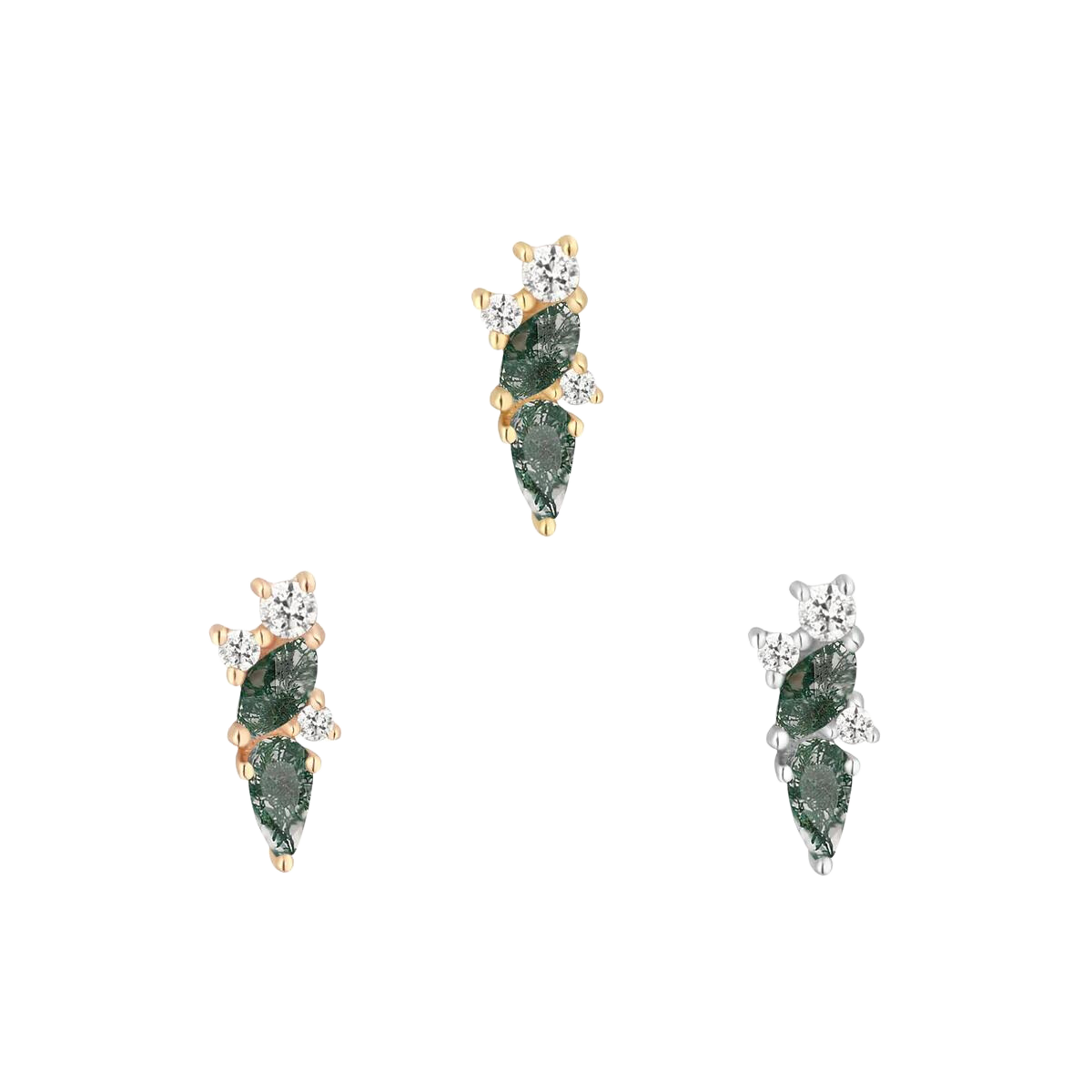 VISIONARY - MOSS AGATE + WHITE TOPAZ - THREADLESS END piercing-zone.com