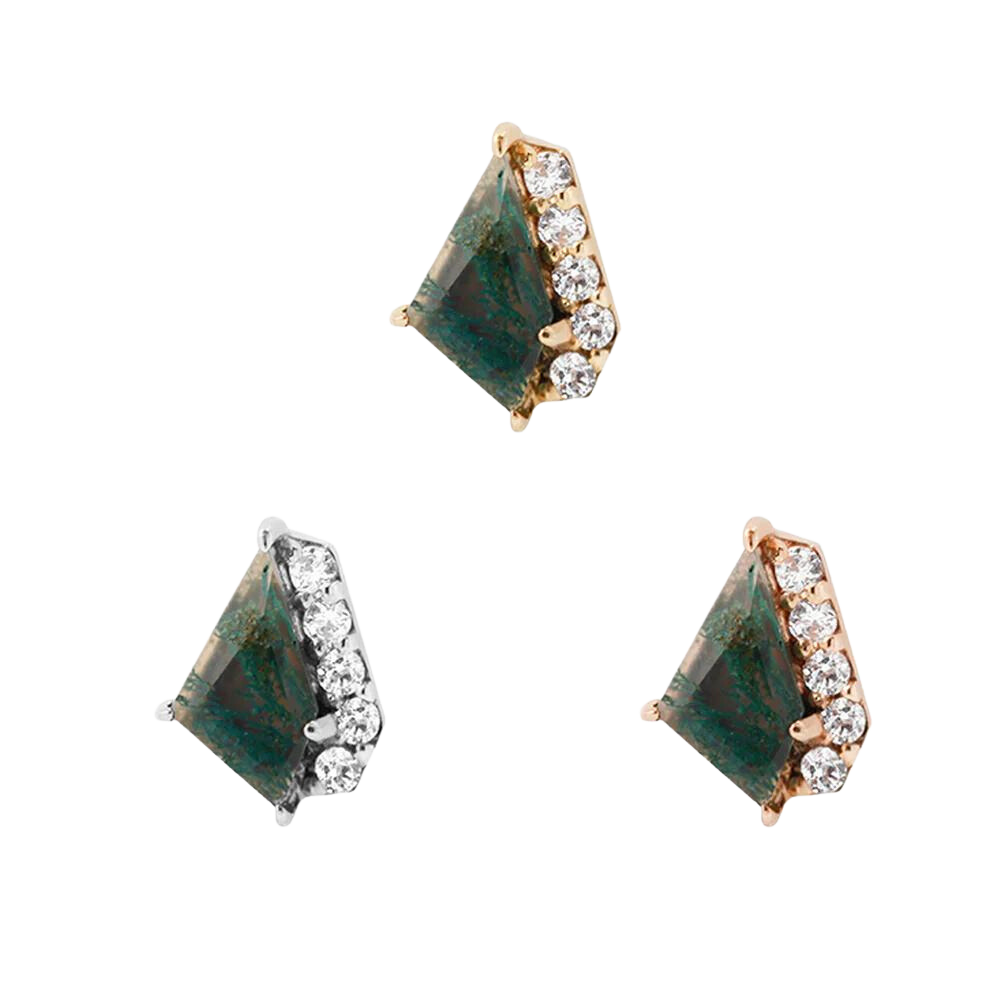 ELEVATE - MOSS AGATE + CZ - THREADLESS END piercing-zone.com