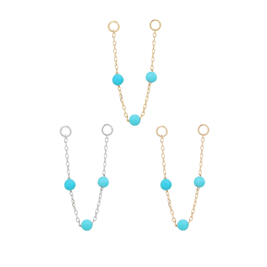 3 BEAD TURQUOISE CHAIN - SOLID 14KT GOLD