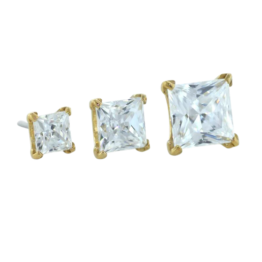 18K Gold Princess Cut Prong Set Gem - NeoMetal piercing-zone.com