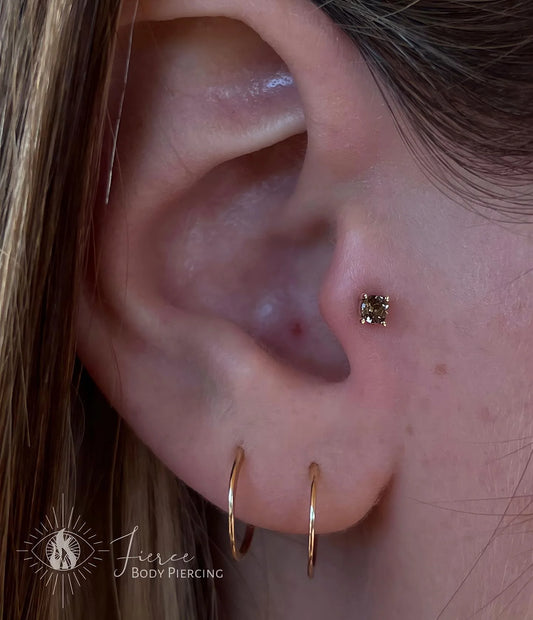 Smoky Quartz Prong - 14K Gold Threadless End