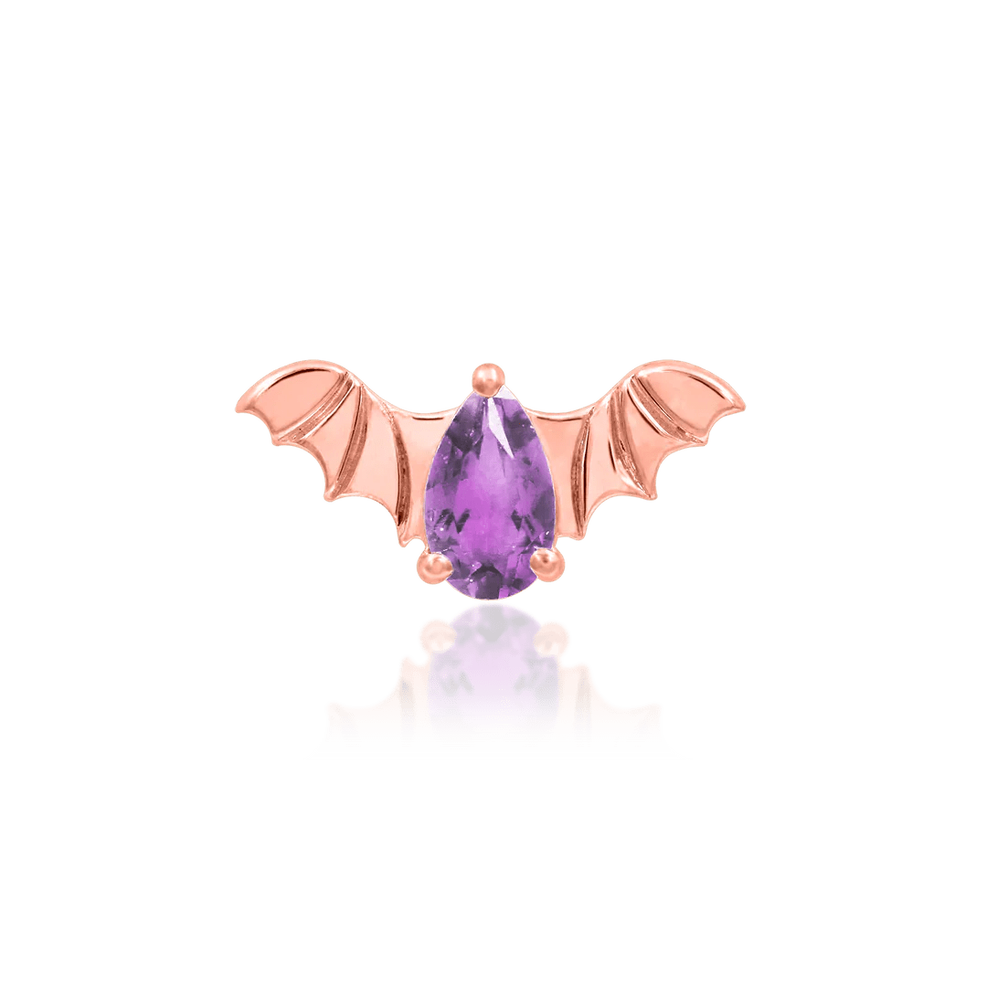 BAT WITH AMETHYST CZ 14K GOLD - THREADLESS END
