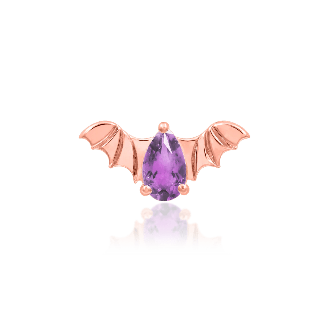 BAT WITH AMETHYST CZ 14K GOLD - THREADLESS END piercing-zone.com