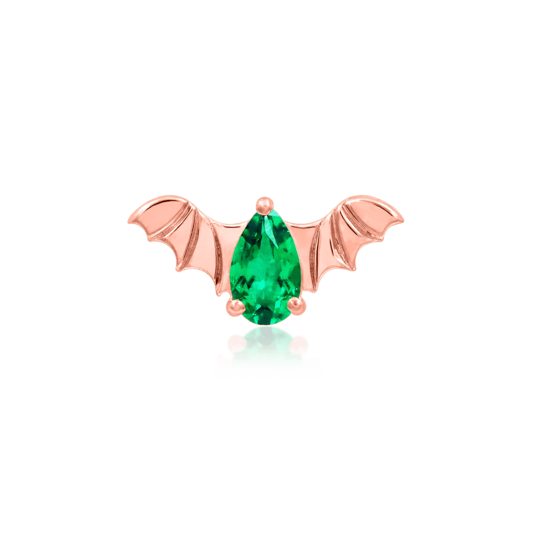 BAT WITH EMERALD CZ 14K GOLD - THREADLESS END piercing-zone.com