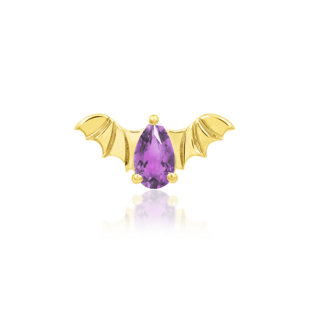 BAT WITH AMETHYST CZ 14K GOLD - THREADLESS END