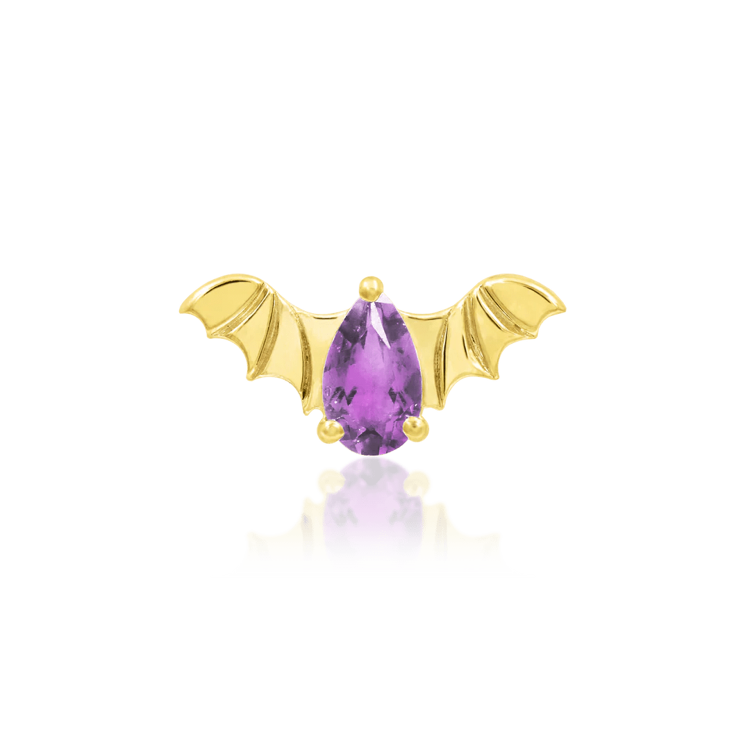 BAT WITH AMETHYST CZ 14K GOLD - THREADLESS END piercing-zone.com