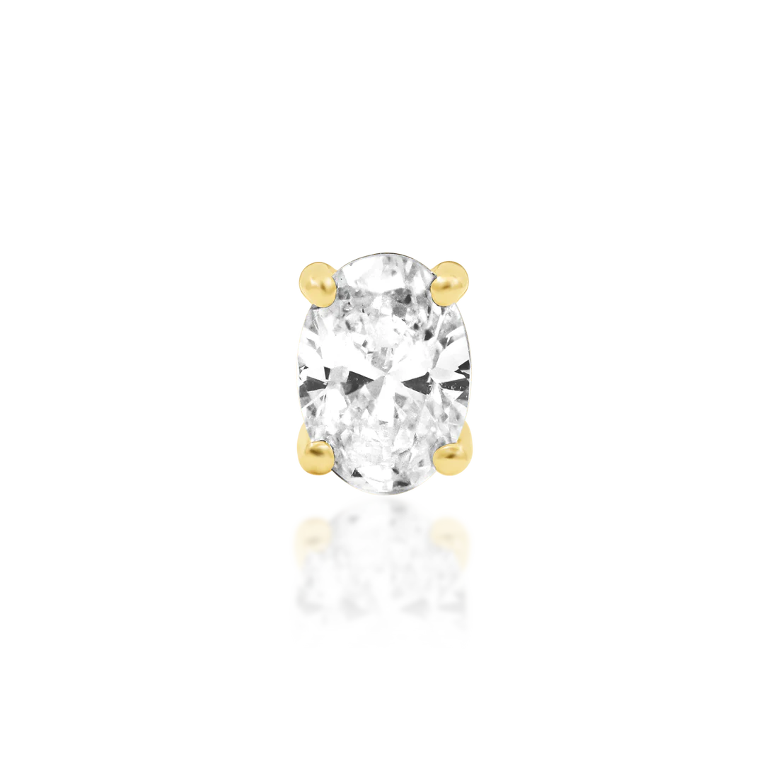 Diamond Oval - Threadless End - 14K Gold