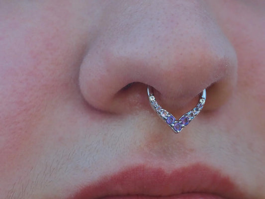 RISE + SHINE - AMETHYST OMBRE - SOLID 14KT GOLD CLICKER piercing-zone.com