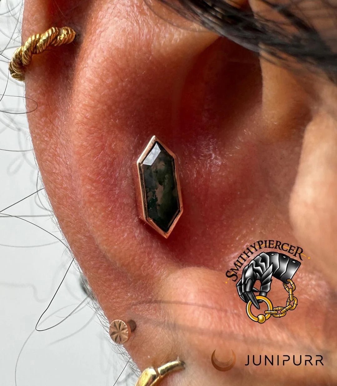 Aurelia – 14K Gold Moss Agate Threadless End