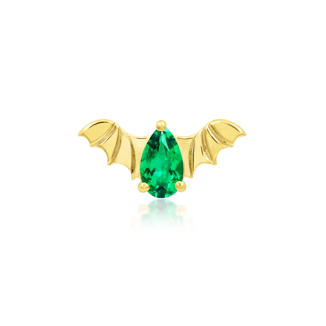 Bat With Emerald Cz 14K Gold - Threadless End