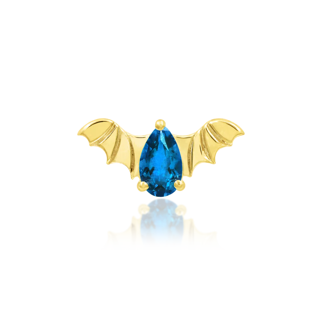Bat With Light Sapphire Blue Cz 14K Gold - Threadless End
